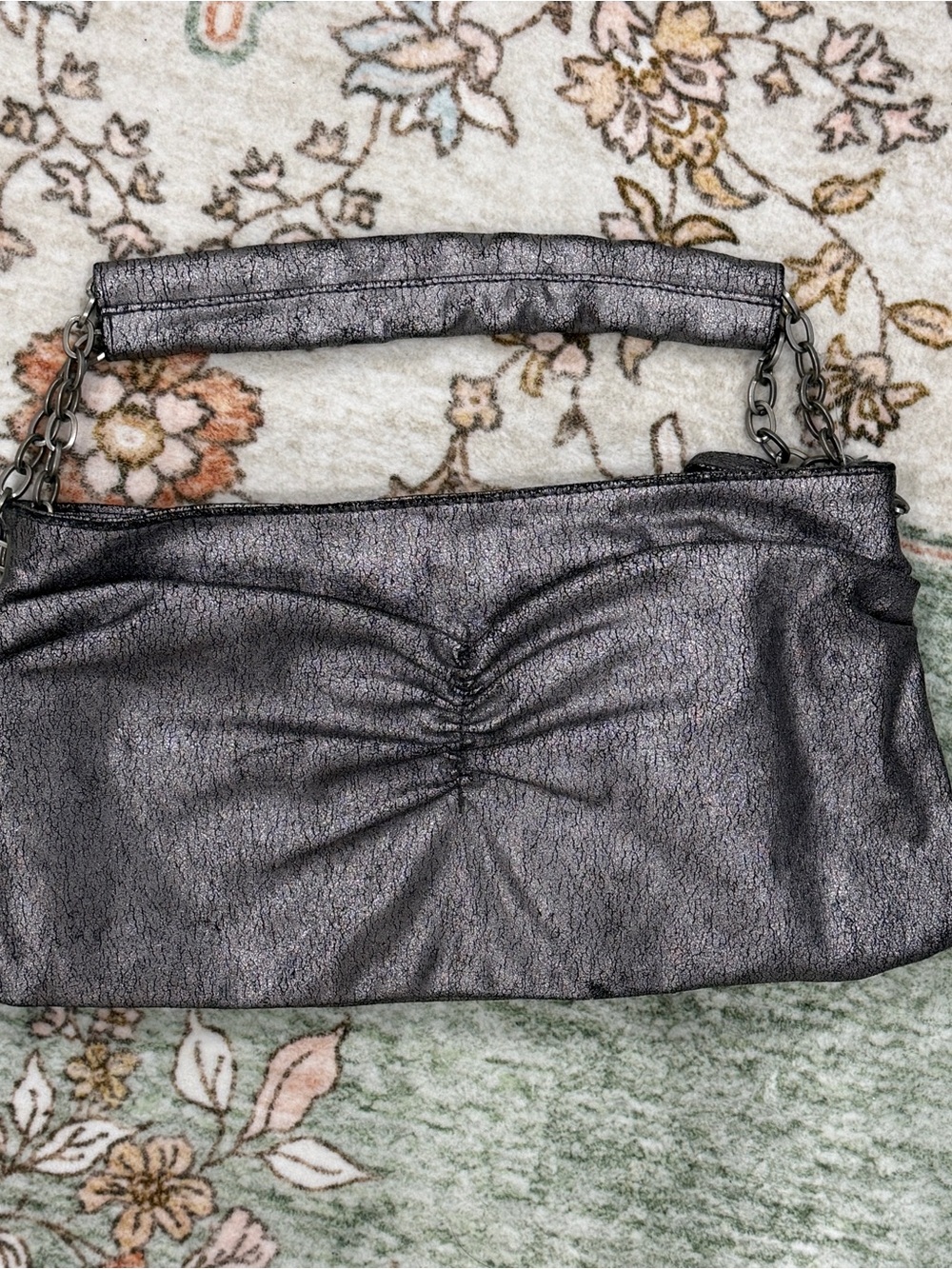 Metallic Silver Ruched Shoulder Bag - Women's Evening Tote